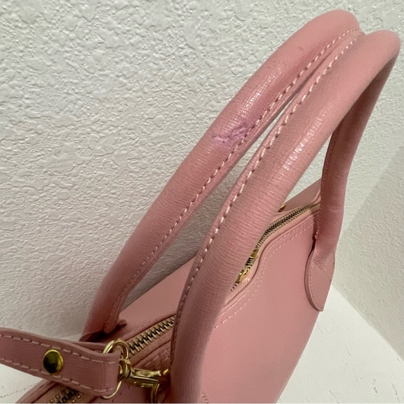 Borse in Pelle 🌸Pink Leather Crossbody Satchel Bag & VTG Ted Lapidus Silk Scarf - Picture 15 of 15